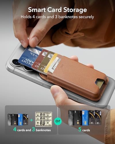 ESR for MagSafe Wallet, 5 Card Holder for Phone Case, RFID Blocking | MagSafe Sticker Included, Slim Magnetic Wallet for iPhone 17 Pro Max 17e 16 15 14 13 12 Series, Selected Samsung Galaxy,Brown - color: Brown