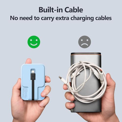 Mini Portable Charger, 5200 mAh Charger Power Bank Slim Small Chargers with Built-in Cable, Travel Battery Pack for iPhone 14/13/12/11 Pro/Pro Max/Plus/Mini/AirPods Blue - color: Blue