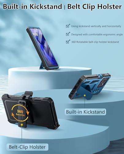 FNTCASE for Motorola Moto G Power 5G 2025 Case with Belt Clip and Kickstand | Built-in Screen Protector, 20FT Military-Grade Drop Protection, Rugged Heavy Duty Shockproof Holster Protective Cover - color: Blue