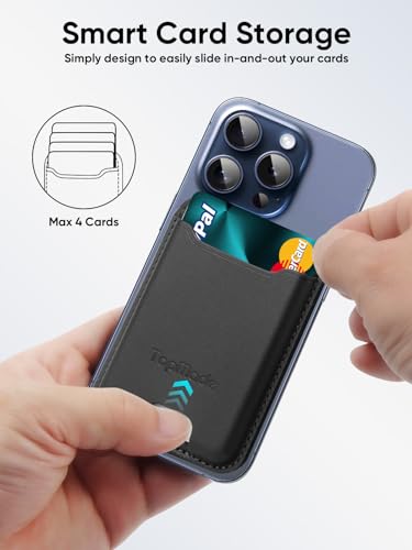 Phone Card Holder, Premium Leather Phone Wallet Stick on, Fit 4 Cards - color: Black