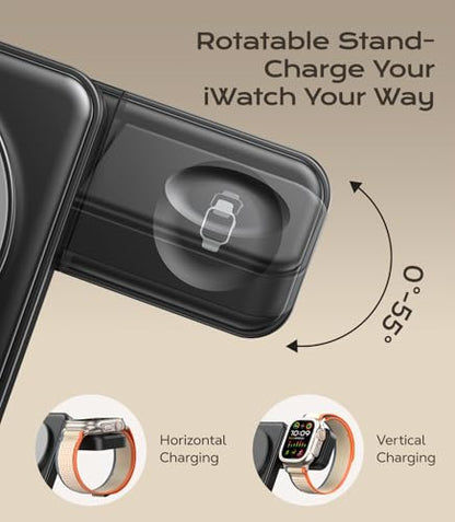 Meifigno 3 in 1 Foldable Wireless Charger for Apple Multiple Devices, Black - color: Black