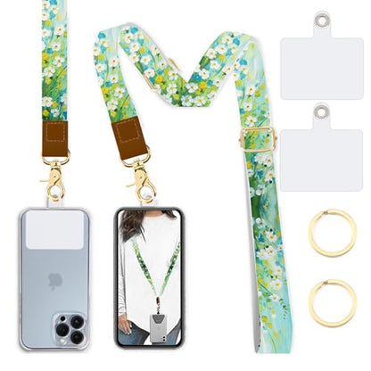 Phone Lanyard Wrist Strap Crossbody Adjustable, Cell Phone Lanyard for Around The Neck Shoulder Wristlet Strap - color: Green Floral
