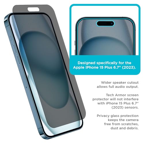 Tech Armor Privacy Glass for iPhone 15 Plus Screen Protector 1-Pack - size: iPhone 15 Plus-6.7 Inch