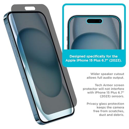 Tech Armor Privacy Glass for iPhone 15 Plus Screen Protector 1-Pack - size: iPhone 15 Plus-6.7 Inch