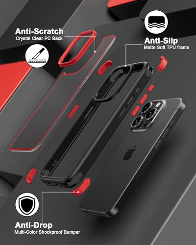 Mobnano Compatible with iPhone 15 Pro Case, with Multicolor Protective Shockproof Bumpers, Crystal Clear Back Not Yellowing Anti-Scratch Hard PC Back & Soft Silicone TPU Frame Cover - Black/Red - color: Black/Red, size: iPhone 15 Pro