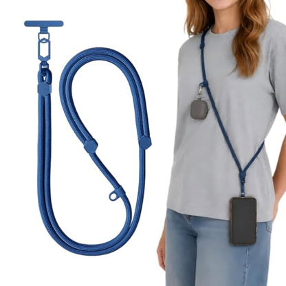 Adjustable Crossbody Phone Lanyard, Braided Cord with Tether Tab - color: Blue