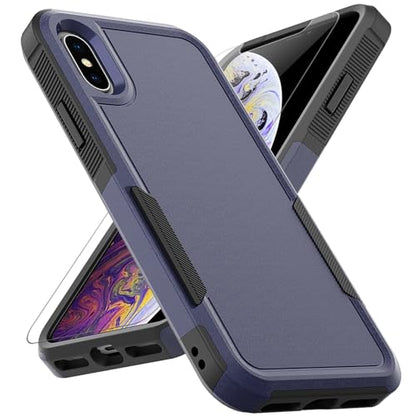 for iPhone X/iPhone Xs Case: Dual Layer Protective Heavy Duty Cell Phone Case Shockproof Rugged Bumper Tough with Screen Protector - Military Grade Drop Tested for Appple iPhone X/iPhone Xs, Blue - color: Navy Blue (PC) + Black (TPU)