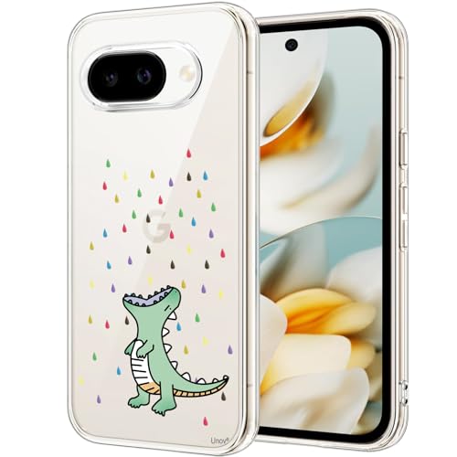 Unov for Pixel 10a Case, Clear with Design, Slim Fit Good Grip, Embossed Phone Case, Shockproof Protective Cover, Raised Camera Protection, Soft TPU, Rainbow Dinosaur - color: Rainbow Dinosaur