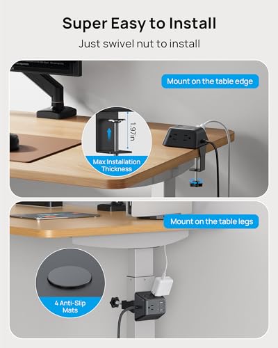 TROND Desk Clamp Power Strip, Surge Protector with 5 Widely Spaced Outlets - color: Black, size: 10FT (2U1C)