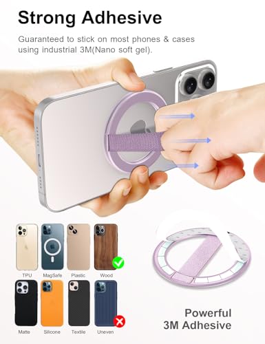 AirLoop Ultra Thin Phone Grip with Soft Elastic Finger Strap, Strong Adhesive with Double-Sided Magnetic Ring Holder Loop, Ultra Light Accessories for Phone (Purple) - color: Purple