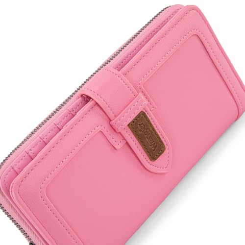 X Wrangler Women's Wallets Bifold Wristlet Wallets for Women Large Capacity Credit Card Wallet with ID Window - color: Hot Pink