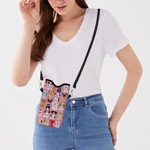 Neoprene Cell Phone Sleeve Pouch Case Bag with Crossbody Strap Neck Lanyard for Women 7.1 X 3.9 in Pink Dog - color: Pink Dog
