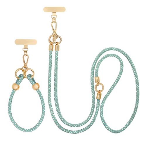 Crystal Phone Strap Crossbody and Wrist Lanyard, Anti Theft Layered & Wrist Strap Cell Phone Neck for Women - color: Green