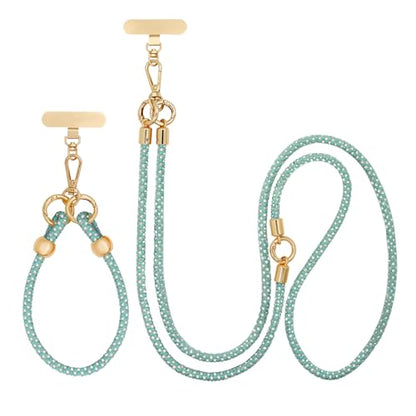 Crystal Phone Strap Crossbody and Wrist Lanyard, Anti Theft Layered & Wrist Strap Cell Phone Neck for Women - color: Green