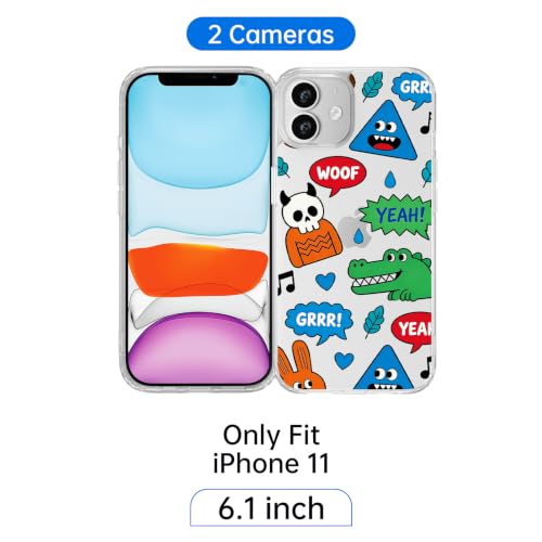 for iPhone 11 Case, TPU, Drop Protection, Cartoon Sticker | Shockproof, Fade-resistant, Anti-yellow, Lens protection, Precise cutout, Slim grip, 24h Service, Fashion trends, Crocodile - color: Cartoon Sticker, size: iPhone 11