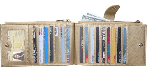 Travelambo RFID Wallet Women Large Size Bifold Multi Card Wallet Case with Zipper Pocke Credit Card Holder for Women - color: Gold Champagne 3310F