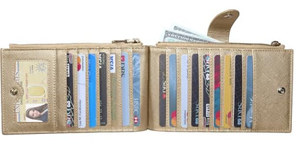 Travelambo RFID Wallet Women Large Size Bifold Multi Card Wallet Case with Zipper Pocke Credit Card Holder for Women - color: Gold Champagne 3310F