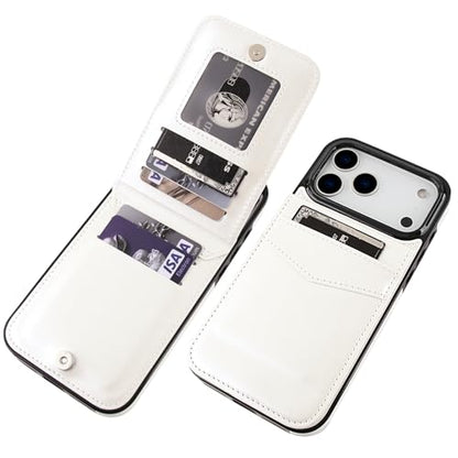 KIHUWEY for iPhone 17 Pro Max Wallet Case Card Holder Kickstand, White | Credit Card Slots, PU Leather, Magnetic Clasp, Flip Heavy Duty Protection Cover for Men - color: White