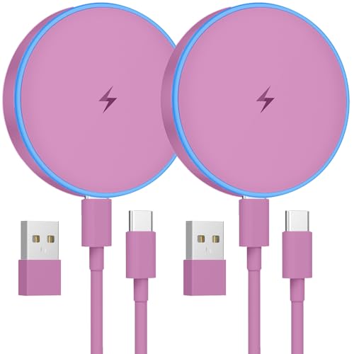 MagSafe Charger 2 Pack 15W Magnetic Wireless Charger Fast Charging Pad Compatible with iPhone 17/16/15/14/13/12 Series & AirPods 4/3/2/Pro Magnetic MagSafe Charging Pad with Dual Ports-Purple - color: Purple, size: 2Pack