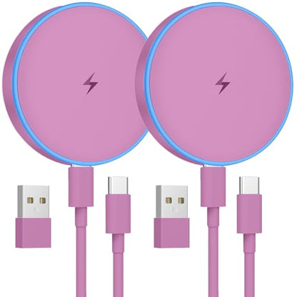 MagSafe Charger 2 Pack 15W Magnetic Wireless Charger Fast Charging Pad Compatible with iPhone 17/16/15/14/13/12 Series & AirPods 4/3/2/Pro Magnetic MagSafe Charging Pad with Dual Ports-Purple - color: Purple, size: 2Pack