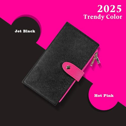 Travelambo RFID Wallet Women Bifold Multi Card Wallet Case with Zipper Pocke Credit Card Holder for Women - color: Black & Rose Red