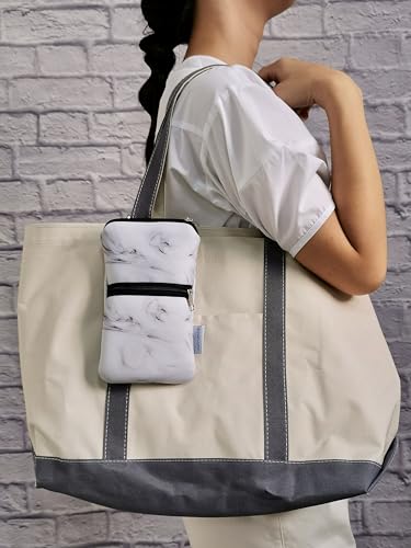 Tainada Dual Zipper Neck Phone Holder Pouch w/Belt Loop (Marble White) - color: Marble White