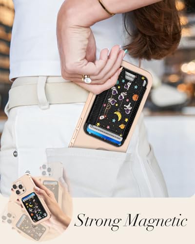 Compatible with Magsafe Wallet Magnetic Card Holder - for Women Leather Phone Wallet Fits 7 Cards Slim RFID Card Holder for iPhone 16/15/14/13/12 for Samsung S25 Ultra/S24 Ultra, Astronaut - style: Astronaut
