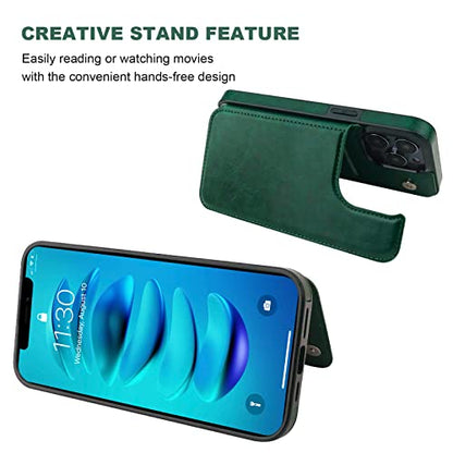 ONETOP for iPhone 14 Pro Max Wallet Case with Credit Card Holder,Green | Kickstand,ID/Cash Holder,Case Wallet with Card Slots,Double Magnetic Clasp,Durable PU Leather Shockproof Cover for Women Men - color: Green