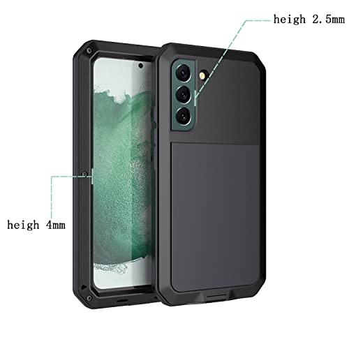 for Galaxy S22 Case,Full Body Protective Cover Heavy Duty Shockproof Tough Armour Aluminum Alloy Metal Case with Silicone Built-in Screen Protector for Samsung Galaxy S22 6.1" - Black