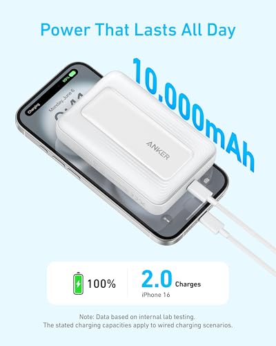 Anker Zolo Magnetic Power Bank, Compact 10,000mAh Wireless Portable Charger with 30W Max Fast Charging, Skin-Friendly and Durable Battery Pack, for iPhone 16/15/14 Series, AirPods, and More | Compact Wireless Battery Pack with 30W Max Fast Charging, Skin-