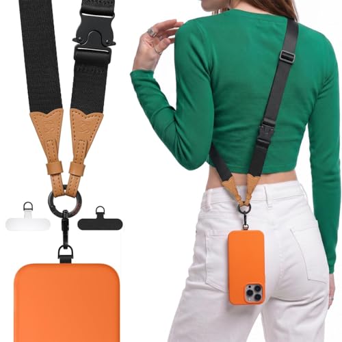 C Coiro Phone Lanyard Crossbody for iPhone, Samsung Universal Adjustable Clip and Go Phone Strap Hands Free Neck Lanyard - color: Black