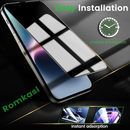 Romkasi 3 Pack Privacy Screen Protector for iPhone 14 6.1 Inch with 3 Pack Camera Lens Protector, Anti Spy Tempered Glass Film, Anti-Scratch, Touch Sensitive, Case Friendly - color: iPhone 14