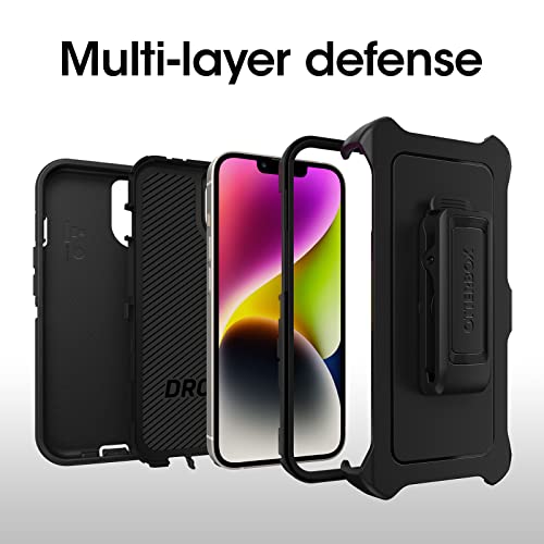 OtterBox iPhone 14 & iPhone 13 Defender Series Case - Black, Rugged & Durable, with Port Protection, Includes Holster Clip Kickstand - color: Black