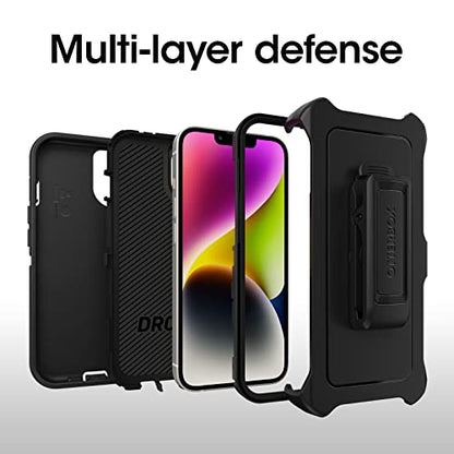 OtterBox iPhone 14 & iPhone 13 Defender Series Case - Black, Rugged & Durable, with Port Protection, Includes Holster Clip Kickstand - color: Black