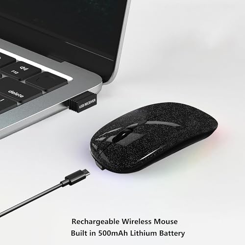 WREANU Wireless Bluetooth Mouse, Rechargeable Laptop Mice, Bright Black - color: Bright Black