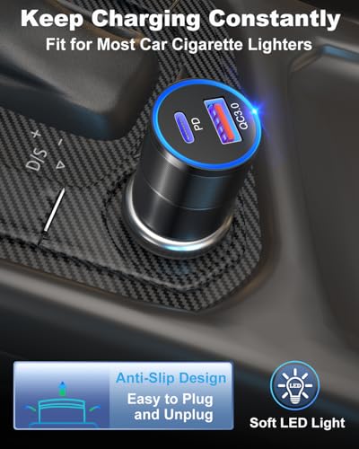 USB C Car Charger 38W, OKRAY 2-Port Car Phone Charger PD&QC Fast Charging