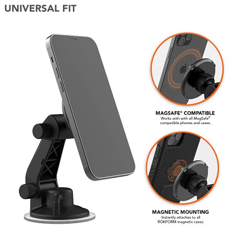 ROKFORM - Adjustable Magnetic Windshield Phone Holder, Compatible with MagSafe Phone Cases and Cases, Strong Suction Cup, 210° Tilt, 360° Rotation