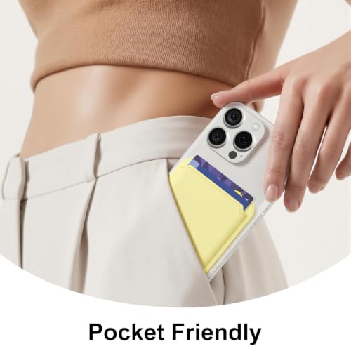 oakxco Magnetic Phone Wallet Stick On, Secure Phone Card Holder Silicone Compatible with Magsafe, Adhesive Pocket Sleeve ID Credit Card, Slim Thin Card Case, Compatible with iPhone Samsung, Yellow - color: Yellow
