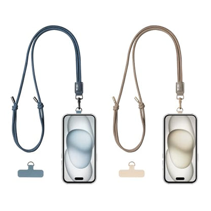 EKAX 2 Pack Crossbody & Neck Phone Strap, Customizable Neck Strap with 0.5mm Removable Phone Tab, Hands-Free Holder for Phones, Earphones, Badges & Keys (Midnight Blue+Khaki Grey) - color: Midnight Blue+khaki Grey
