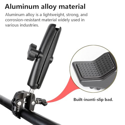 Aluminium 1" Ball Handlebar Mount Clamp Base 5.91'' Length Double Socket Arm for Rails 0.5" to 2" in Diameter, Compatible with RAM mounts & Bike Motorcycle Phone Holder - style: Clamp with 5.91" Arm