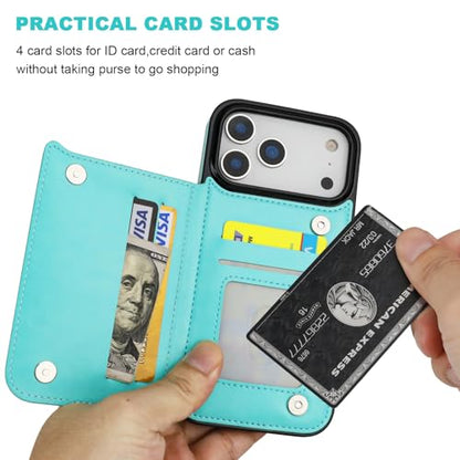 ONETOP for iPhone 17 Pro Max Wallet Case with Credit Card Holder,LightBlue | Kickstand,ID/Cash Holder,Case Wallet with Card Slots,Double Magnetic Clasp,Durable PU Leather Shockproof Cover for Women Men - color: Light Blue