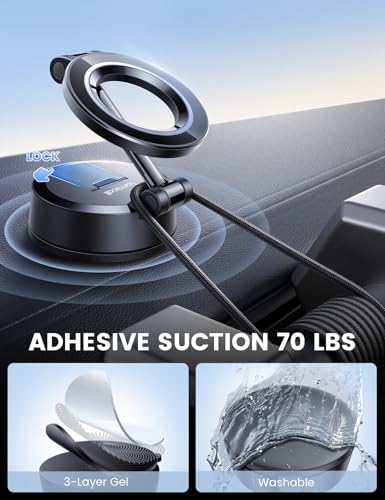 Lamicall for Magsafe Car Mount Dashboard Windshield 70LBS Powerful Suction - color: Black