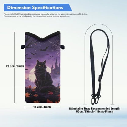 Women Cross Body Phone Purse Neoprene Mobile Phone Bag with Adjustable Strap Lightweight Mini Smartphone Purse Travel Essentials for Phone, Keys, Black Cat Maple Leaf Bat Print Violet - color: Black Cat Maple Leaf Bat Print Violet