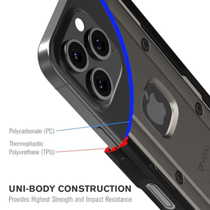 VENA vArmor for iPhone 16 Pro Rugged Case, Black | Military-Grade Drop Protection, Heavy Duty, Belt Clip Holster, Kickstand, Magsafe Compatible - color: Black/Graphite Gray