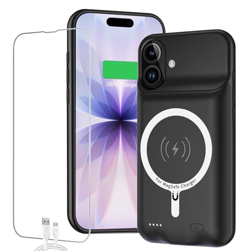 Battery Case for iPhone 17,Full Encircle 10000mAh High Capacity Rechargeable Portable Charger Case Extended Battery Pack Compatible with iPhone 17 (6.3 inch) Wireless Charging Cover with Carplay-Black - size: iPhone 17 (6.3 inch)