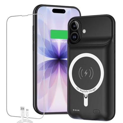 Battery Case for iPhone 17,Full Encircle 10000mAh High Capacity Rechargeable Portable Charger Case Extended Battery Pack Compatible with iPhone 17 (6.3 inch) Wireless Charging Cover with Carplay-Black - size: iPhone 17 (6.3 inch)