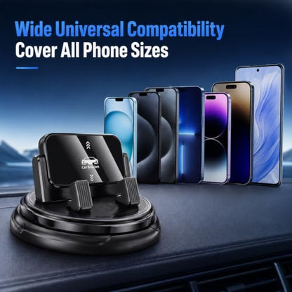 Car Phone Holder 360 Degree Rotation, Dashboard Phone Mount with Adjustable Spring Clip, Adjustable Universal Car Phone Mount for Smartphones