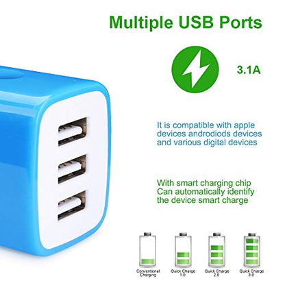 Wall Charger Adapter, USB Cubes,3Pack Universal Travel 3.1A Muti Port Plug - color: 3Pack-Blue