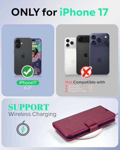 OCASE for iPhone 17 Wallet Case, Card Holder, Burgundy | RFID Blocking, Kickstand, Magnetic Closure, PU Leather Flip Folio, Shockproof TPU Shell, Protective Phone Cover (6.3") 2025 - color: Burgundy