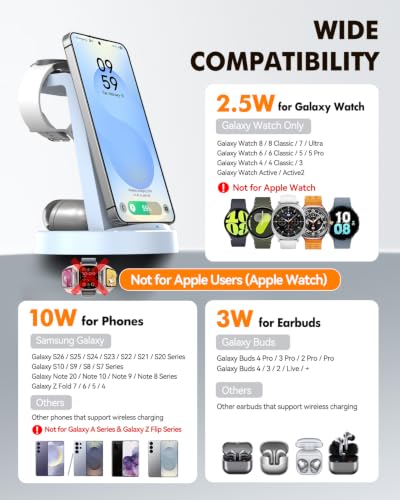 Wireless Charger for Samsung, 3-in-1 Android Charging Station - color: Blue